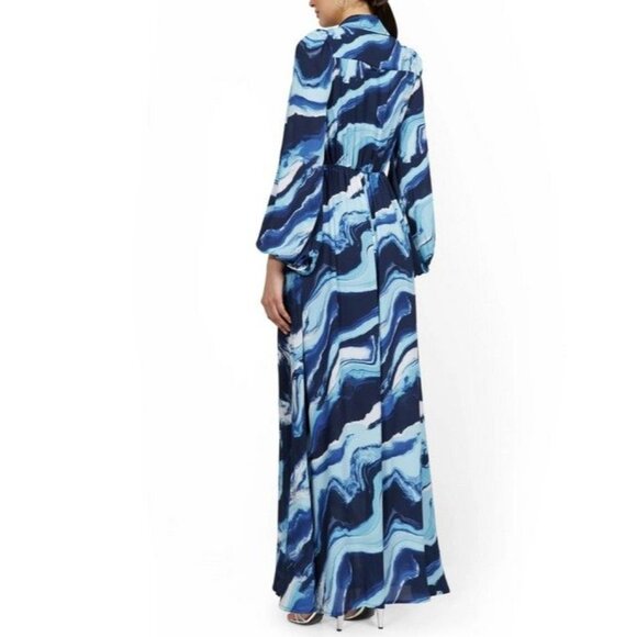 New York & Company Shirtdress Maxi 0 Statement Sleeve Twist-Front Boho Office - Picture 2 of 8